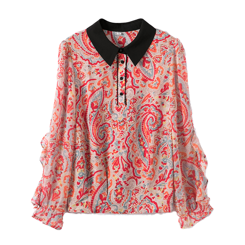女士扎染百搭洋气雪纺衫遮肚子衬衫 璨盛蕾丝衫/雪纺衫