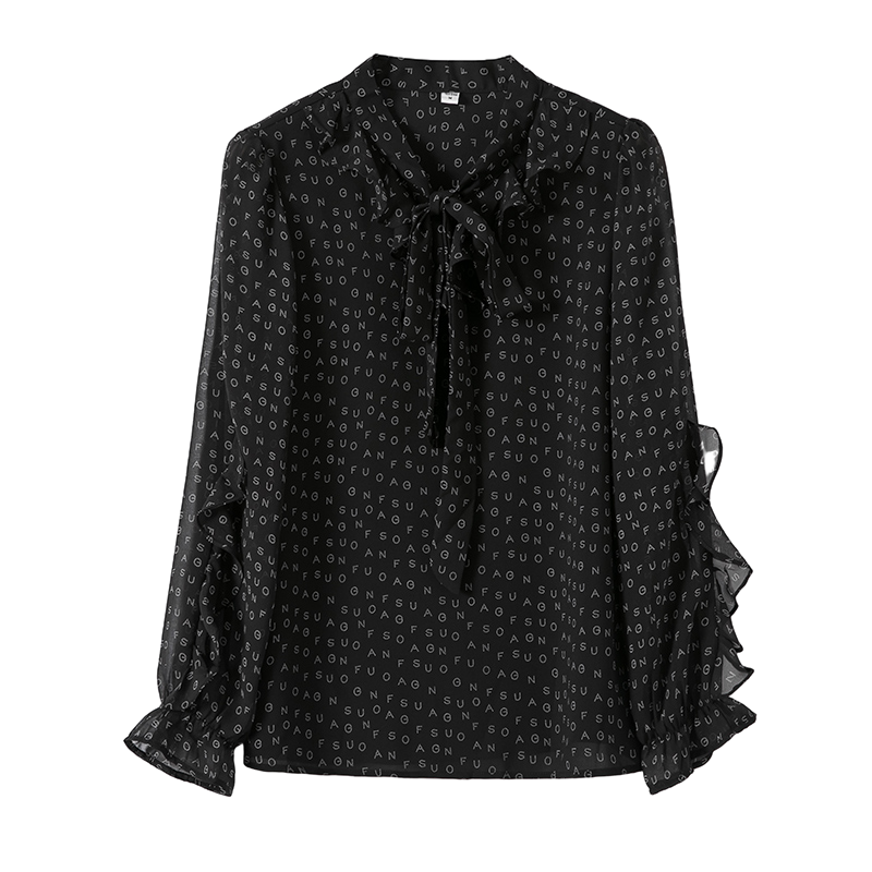 漂亮的女内搭打底印花飘带早秋衬衫 璨盛衬衫