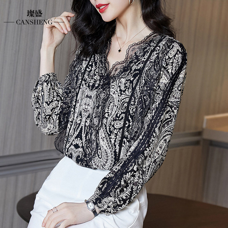 心机设计感小衫欧货大码高档秋衬衫 璨盛蕾丝衫/雪纺衫