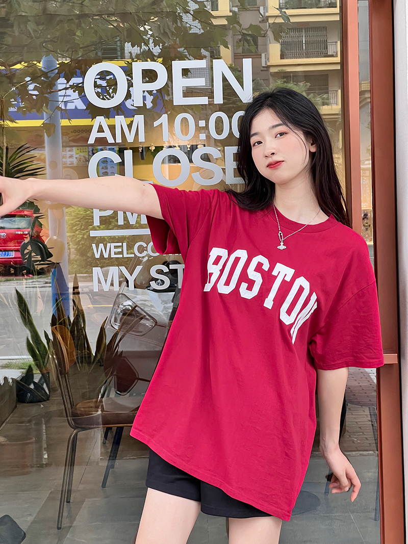 OOHome新品 Bm 元 美式复古BOSTON刺绣宽松T恤休闲显瘦短袖女减标 - 图3