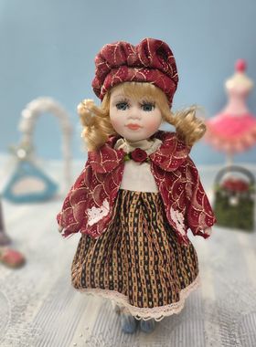 洋娃娃书房摆件外贸陶瓷布艺复古