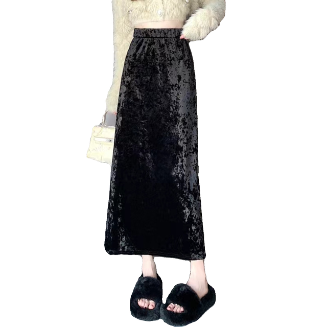 Retro high-waisted long one-step skirt with rear slit and hip-hugging skirt