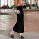 Black slim high waist straight long skirt