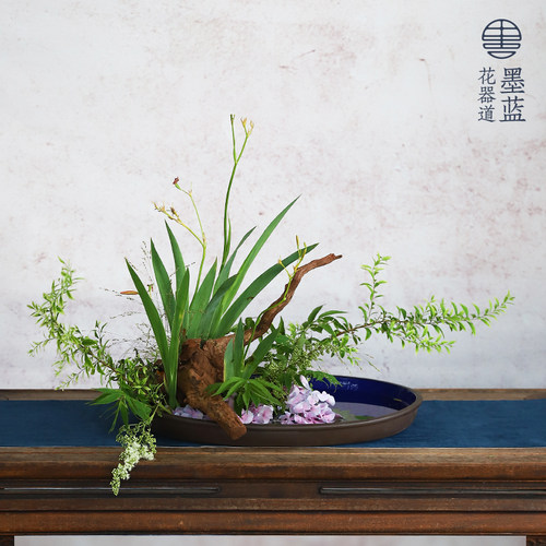 日本进口椭圆花器 小原流琳派乌尼盘日式插花 写景盛花 特大加大 - 图3