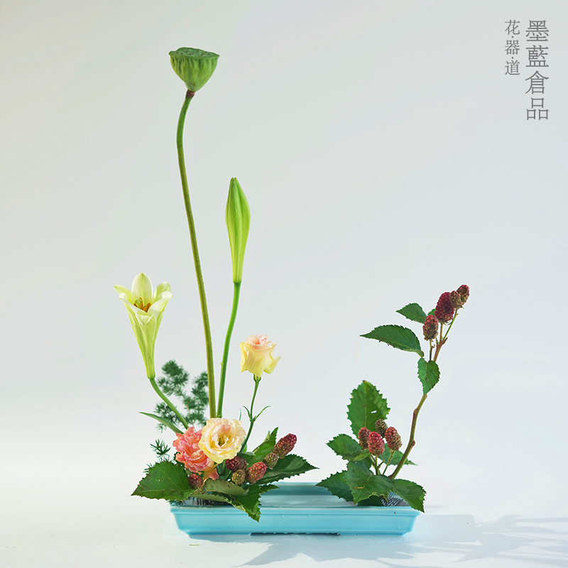 小原流长方形插花花器禅意插花器皿日式花道陶瓷花盘多肉植物花盆 - 图0