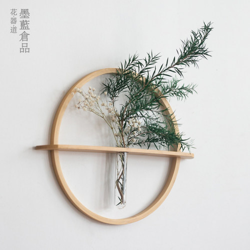 日式壁挂花器花插竹制玄关客厅餐厅墙面插花器皿装饰墙上挂墙花瓶 - 图0