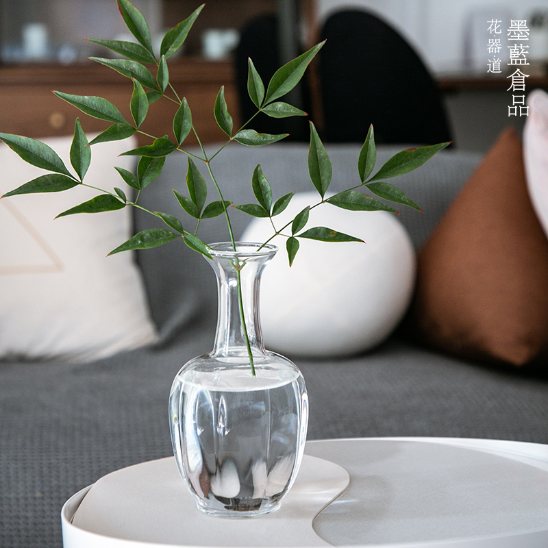 复古日式玻璃花瓶透明花器禅意中式插花器皿客厅桌面摆件梅瓶净瓶,淘宝优惠券,粉丝福利购,淘宝优惠卷