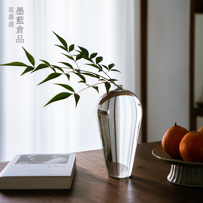 复古日式玻璃花瓶透明花器禅意中式插花器皿客厅桌面摆件梅瓶净瓶,淘宝优惠券,粉丝福利购,淘宝优惠卷