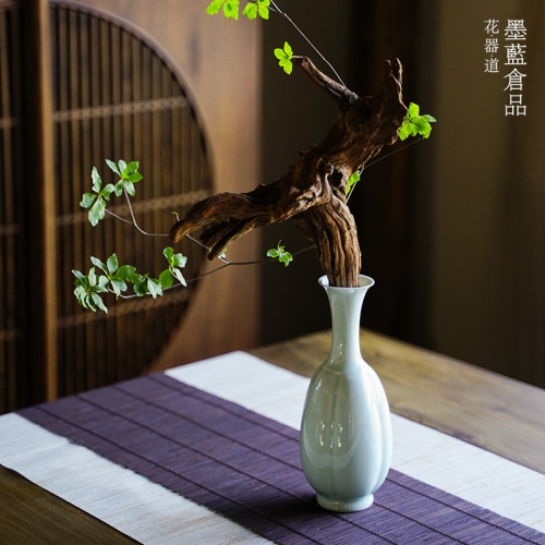 仿宋影青瓜棱瓶陶瓷花瓶摆件桌面装饰花器禅意中式插花器皿景德镇_虎窝淘