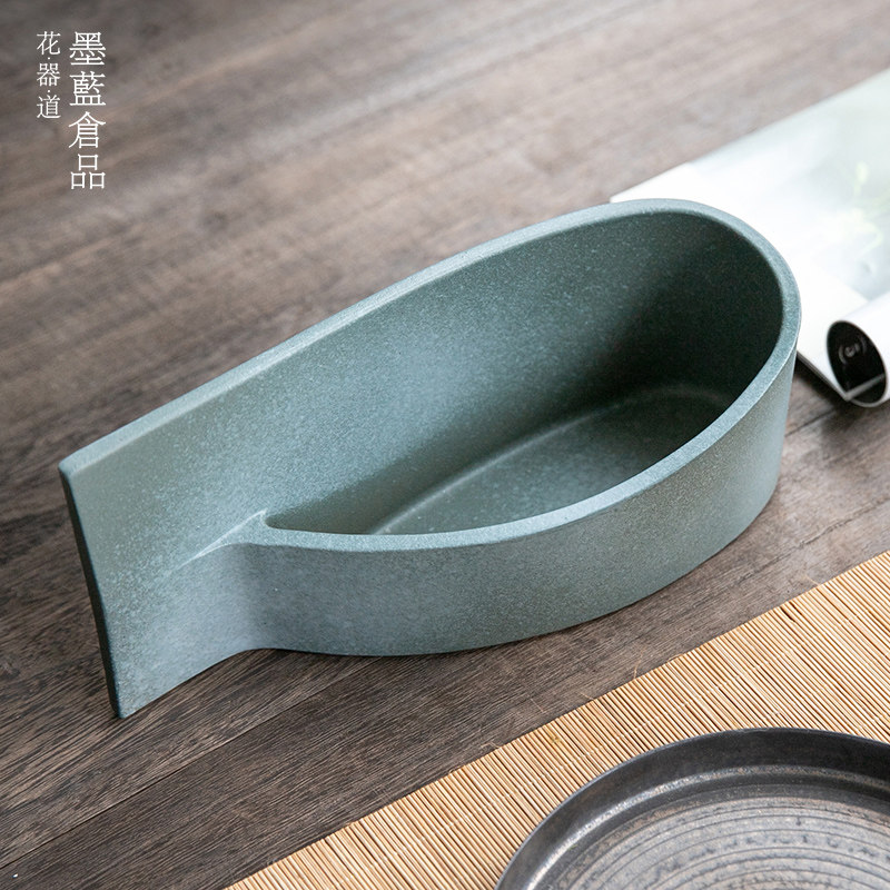 日本进口自由花陶瓷花盘池坊不规则花器中式日式花道插花器皿