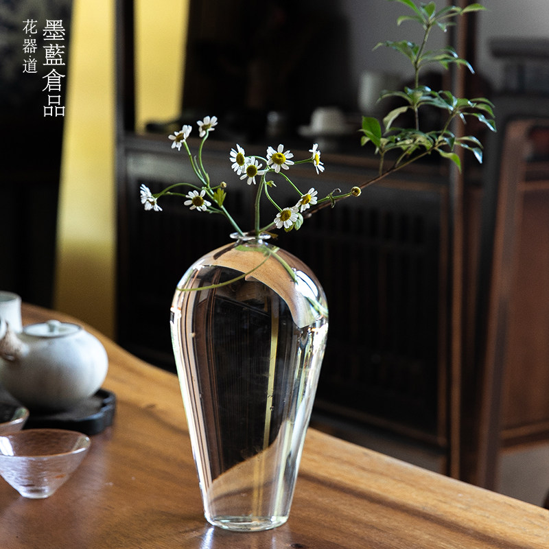复古日式玻璃花瓶透明花器禅意中式插花器皿客厅桌面摆件梅瓶净瓶,淘宝优惠券,粉丝福利购,淘宝优惠卷
