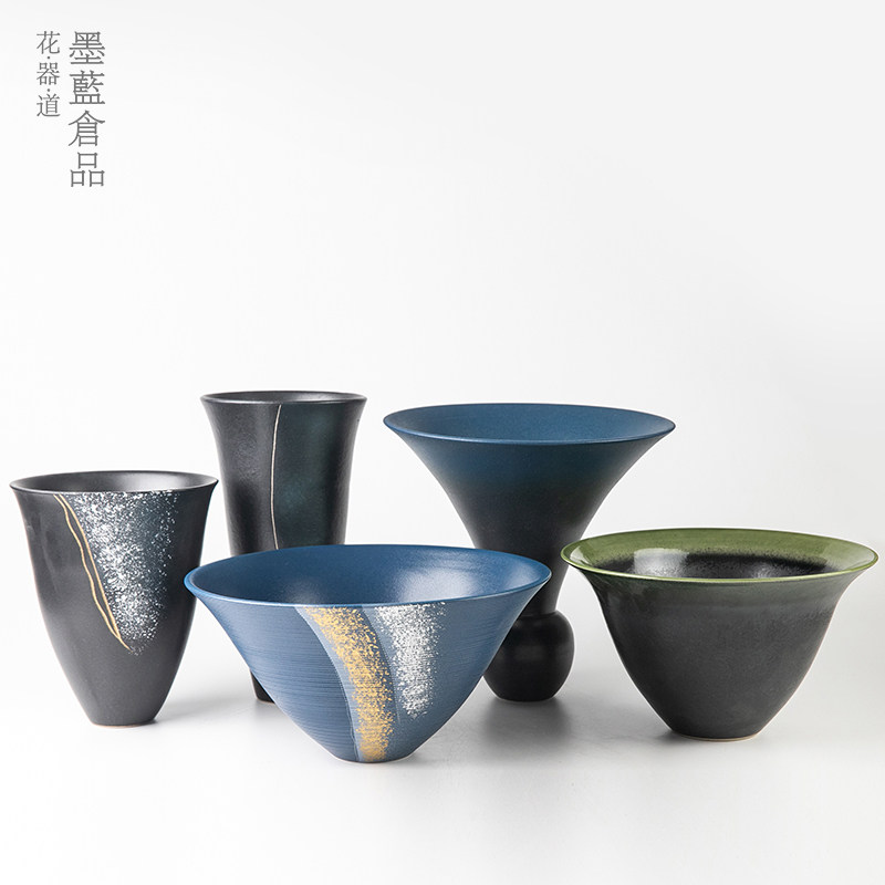 日本进口池坊花器禅意日式花道插花陶瓷器皿生花立花插花培训