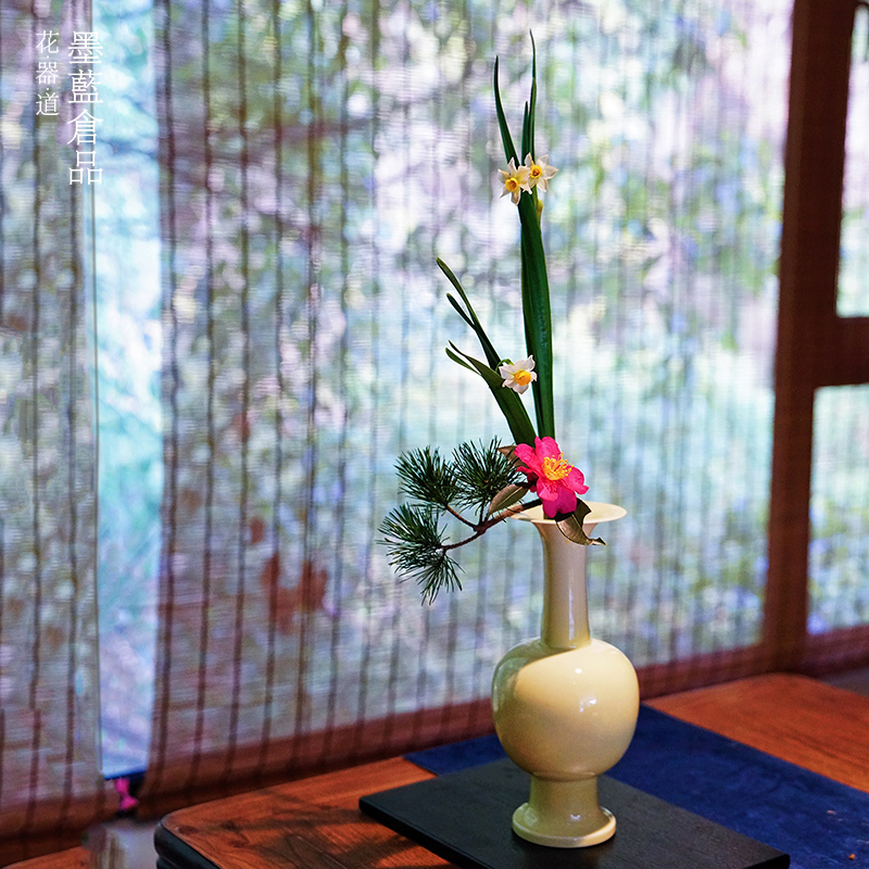 文人调瓶花 陶瓷花瓶摆件 花器复古禅意中式日式插花器皿 小原流 - 图0