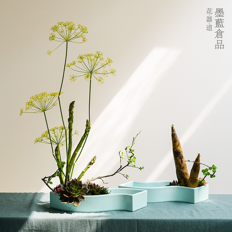 小原流花器曲型s型日式花道组合盘创意陶瓷花盆花艺插花入门器皿