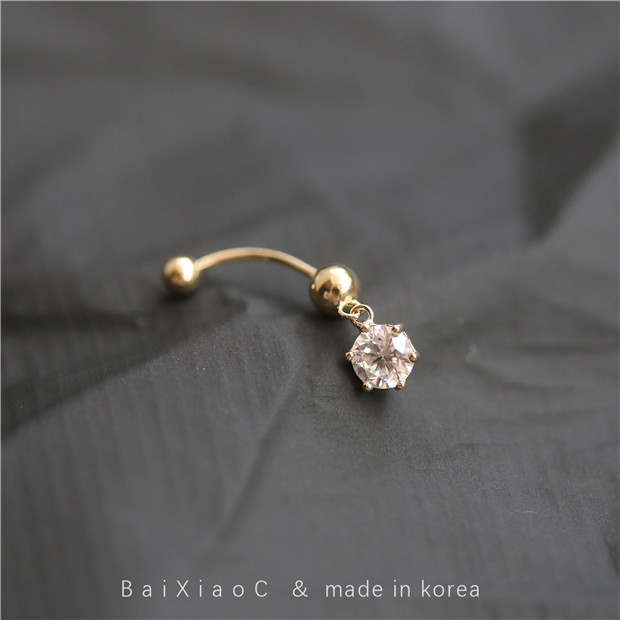韩国进口黄金 金耳环天然珍珠单钻拧螺丝弯杆耳骨耳钉 14K 白小 C 韩国进口黄金 金耳环天然珍珠单钻拧螺丝弯杆耳骨耳钉 14K 白小 C