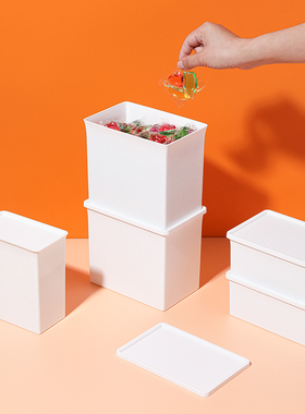 收纳盒日式小物整理盒 桌面杂物零食塑料存储盒简约带盖白盒.4867