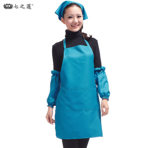 韩版时尚广告定制工作服印字厨房家用餐厅服务员布围裙+袖套套装 - 图0