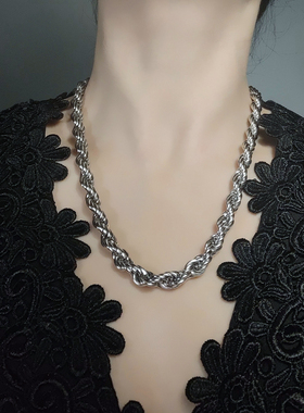 欧美个性粗麻花链麻绳项链ins风