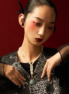 现货天然淡水珍珠项链女S925银镀18K金弥勒佛吊坠锁骨链7mm工厂