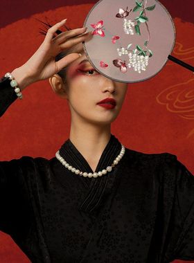 天然淡水珍珠项链女纯银珐琅珠白翡翠回纹珠轻奢毛衣链源头工厂