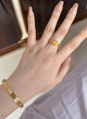 5D足金999点钻羽毛黄金戒指