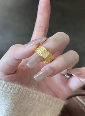 5D足金999点钻麦穗粉葫芦戒指