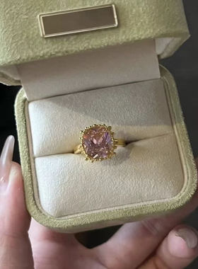 5D足金999粉玫瑰方糖黄金戒指