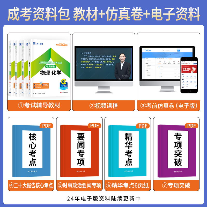 天一成人高考高升专2024年成人高考教材模拟押题试卷语文+英语+数学文史+物理化学财经类教材高升本文科考试习题集题库卷-图0