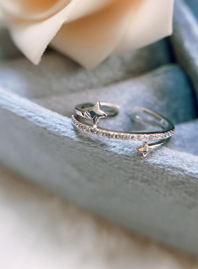 星星水钻925银活口戒指女 大小可调节轻奢通勤叠戴指环