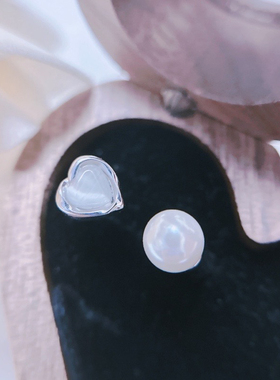 施家珍珠爱心开口戒指 法式优雅温柔食指中指叠戴指环