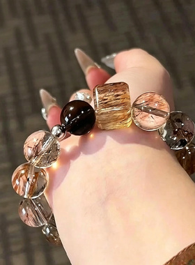 天然黑金超七黄水晶转运手链