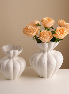 样板房法式侘寂花瓶白色感摆件客厅桌面家居复古艺术装饰花器