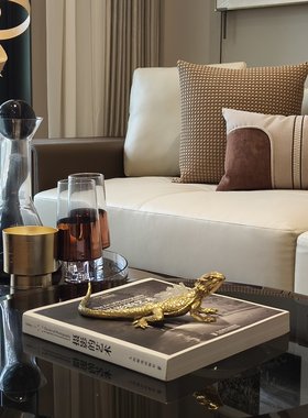 创意轻奢纯铜晶石蜥蜴样板房客厅办公室装饰品茶几桌面装饰摆件