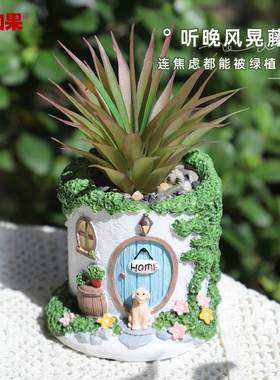可爱多肉绿植盆温馨小屋花盆