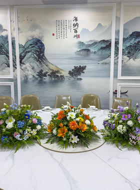 wo+仿真绣球花餐厅餐桌转盘摆花