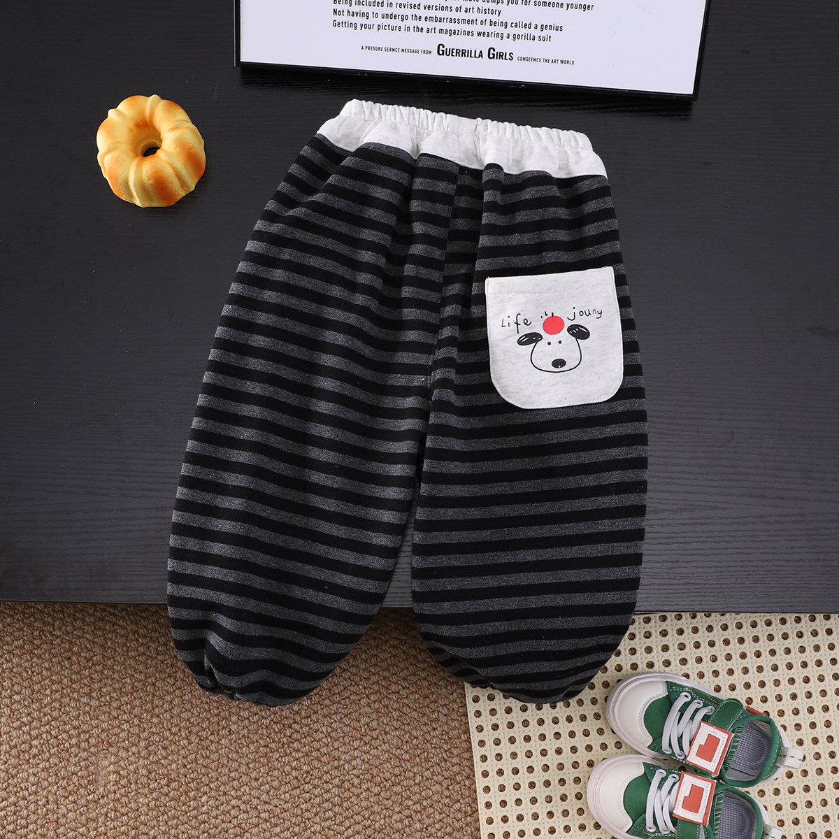 儿童裤子加绒休闲裤2025新款男童女宝宝幼儿园卫裤条纹薄绒一体绒,淘宝优惠券,粉丝福利购,淘宝优惠卷