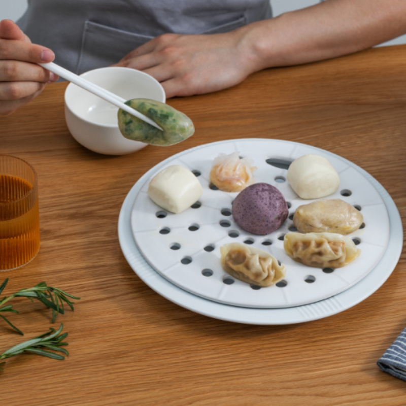 陶瓷饺子盘多孔蒸盘沥水盘隔水蒸架水果盘菜盘蒸蒸格篦子蒸片圆形