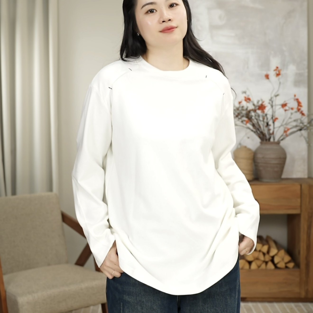 圆领秋冬德绒圆领下摆开叉宽松大版中长T恤内搭女 9103,淘宝优惠券,粉丝福利购,淘宝优惠卷