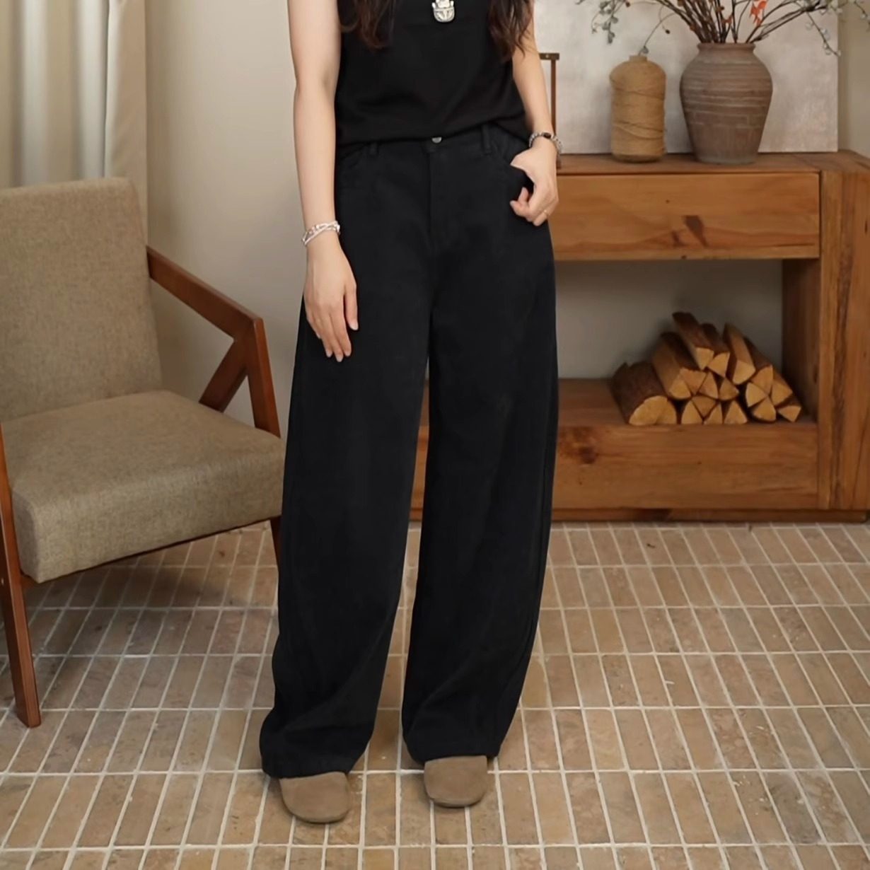 秋冬加绒加厚时尚百搭垂感弯刀阔腿裤长裤 86100,淘宝优惠券,粉丝福利购,淘宝优惠卷