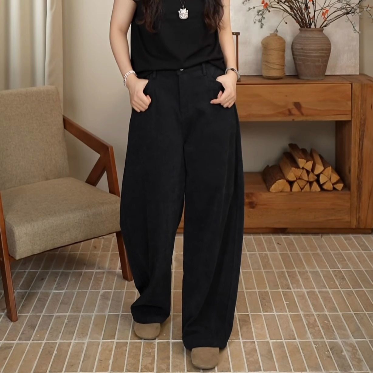 秋冬加绒加厚时尚百搭垂感弯刀阔腿裤长裤 86100,淘宝优惠券,粉丝福利购,淘宝优惠卷