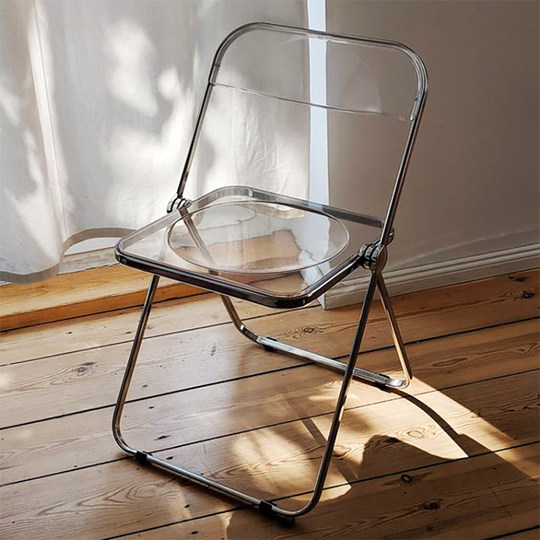 妙HOME 中古vintage复刻透明靠背折叠椅现代家用餐椅网红简约椅子