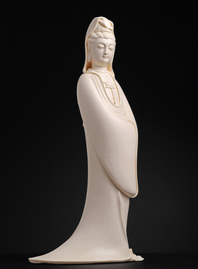 戴玉堂林建平陶瓷摆件《禅韵观音猛犸牙黄》佛像供奉家用家居饰品