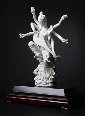 戴玉堂陶瓷摆件《敦煌飞天六臂香音》苏献忠白瓷佛像客厅艺术品