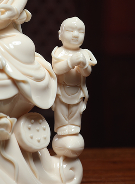 【感恩结缘优惠】《仿古瓷童子拜观音》仿何朝宗白瓷佛像供奉