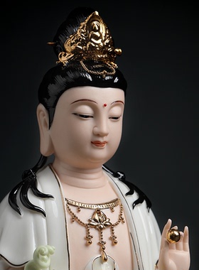 戴玉堂陈戴茹陶瓷摆件《文殊普贤菩萨像》佛像客厅供奉家居饰品