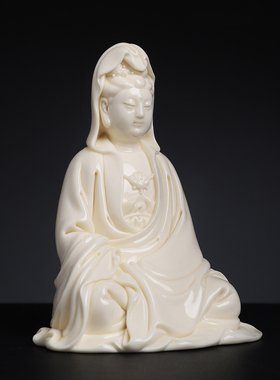 戴玉堂 李光涌陶瓷摆件《披坐小观音 黄上釉》家用供奉佛像菩萨像