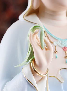 戴玉堂陶瓷摆件《水莲座坐莲观音蓝衣》家用佛像供奉观世音菩萨像