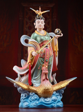 戴玉堂陶瓷摆件《九天玄女锦衣彩》踏风九天圣母娘娘神像供奉家用