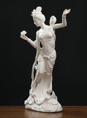 戴玉堂陶瓷摆件《蝶恋花》德化白瓷飞天花神玄关客厅神像家居饰品