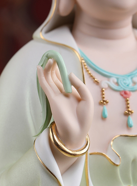 戴玉堂陶瓷摆件《明净观世音珍珠彩》佛像供奉家用坐莲观音菩萨像